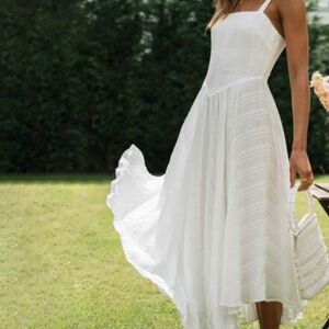 Romantic white midi summer dress cotton handkerchief hem spaghetti straps